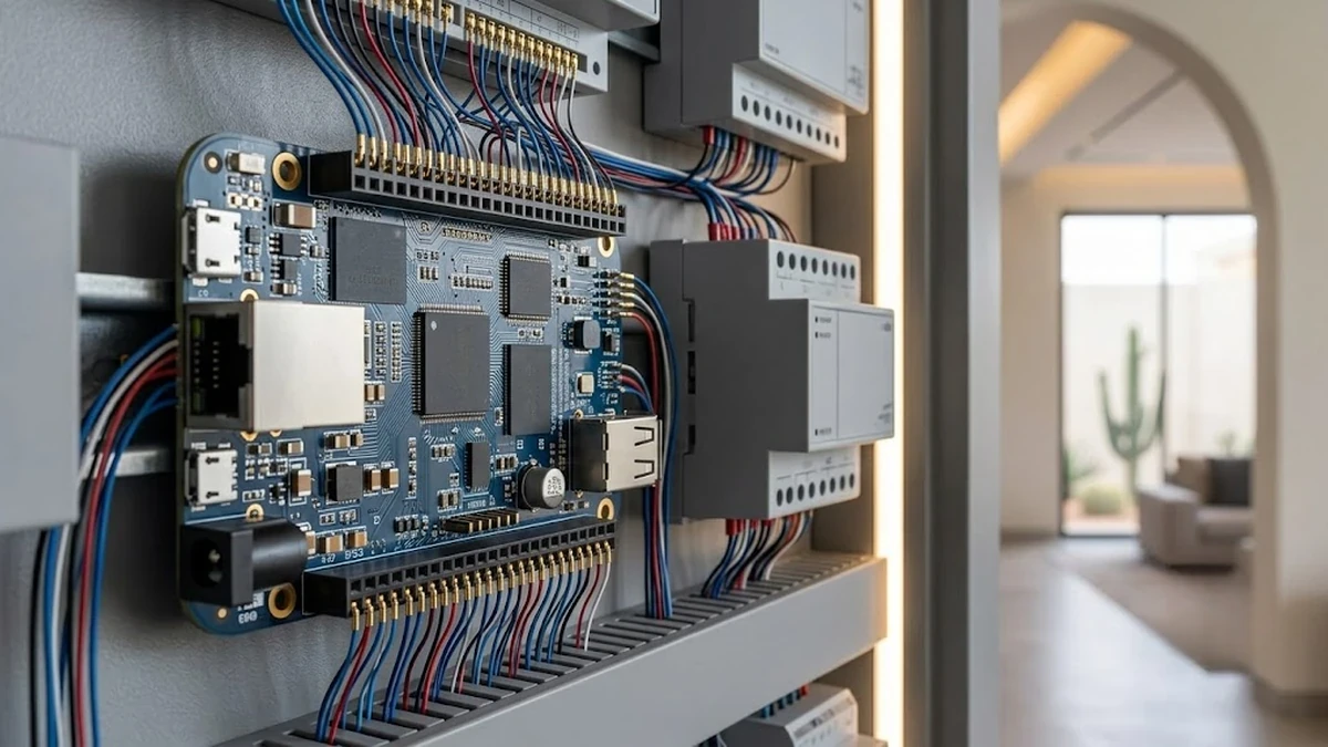 لقطة مقربة احترافية للوحة BeagleBone الإلكترونية ومنافذها البرمجية المستخدمة في أتمتة الأنظمة الذكية للفلل