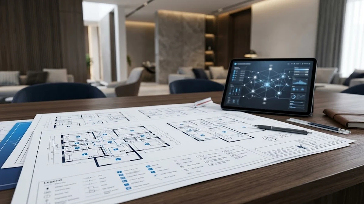 مخططات هندسية ثنائية الأبعاد لتأسيس أنظمة المنازل الذكية في الفلل الفاخرة