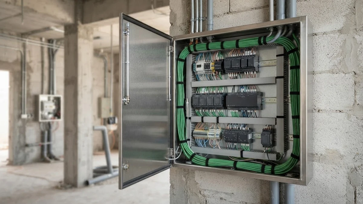 لوحة نظام سلكي ذكي KNX قيد التأسيس والتركيب داخل فيلا سكنية بالمملكة العربية السعودية