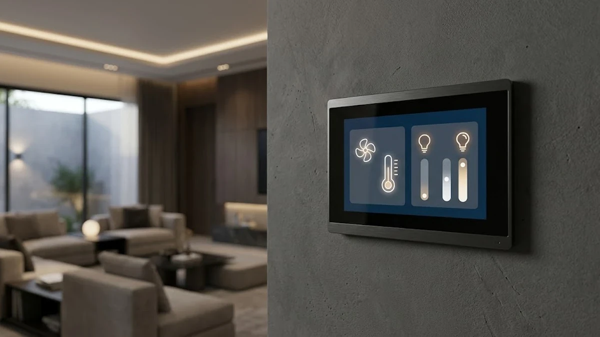 مهندس اتصالات ينظم كابلات شبكة التيار الخفيف داخل خزانة السيرفرات في مشروع فيلا ذكية